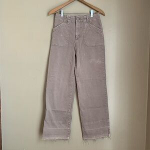 Bagatelle Tan Cotton Blend Wide Leg Casual Pants Khakis Distressed Boho Fall Raw